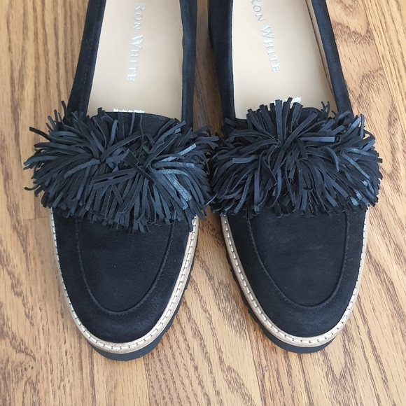 Ron White X Vibram "Skylar" Fringe Loafer Womens 37 Onyx Black Suede Italy - Picture 12 of 13